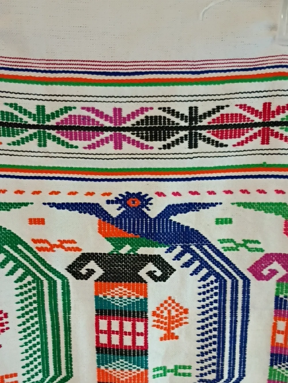 Handwoven Folk Textile with Colorful Motif